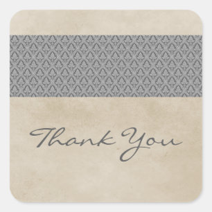 Grey Rustic Damask Thank You Stickers