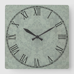 Grey Rustic Damask Vintage Wallpaper Square Wall Clock