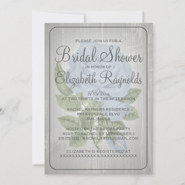 Grey Rustic Floral Bridal Shower Invitations (Front)