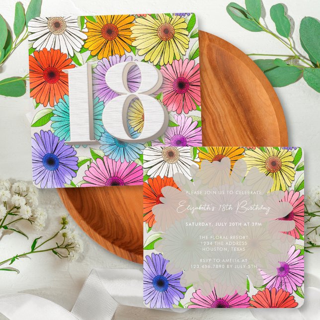 Grey Rustic Floral Spring 18th Birthday Party Invitation (Creator Uploaded)