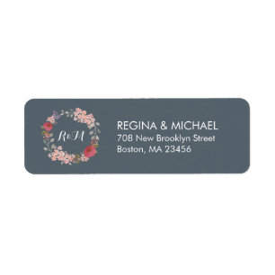 Grey Rustic Floral Wreath Monogram Address Label