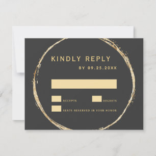 Grey Rustic Gold Circle Frame Ampersand Wedding RSVP Card