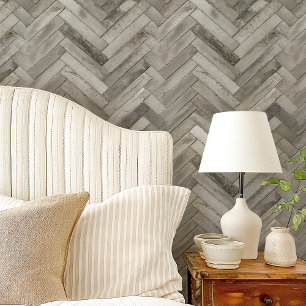 Grey Rustic Herringbone Chevron Wallpaper