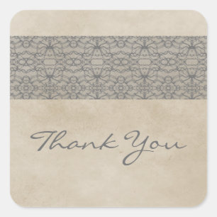 Grey Rustic Lace Thank You Stickers