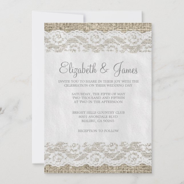 Grey Rustic Lace Wedding Invitations (Front)