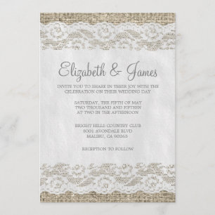 Grey Rustic Lace Wedding Invitations