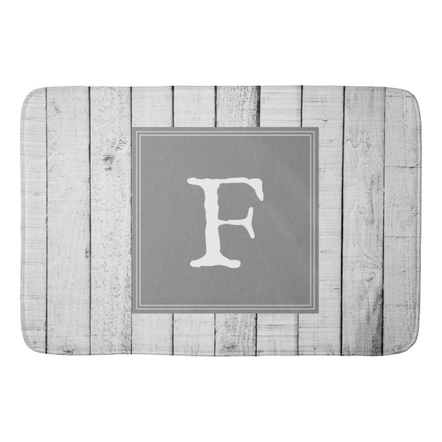 Grey Rustic Monogram Bath Mat (Front)