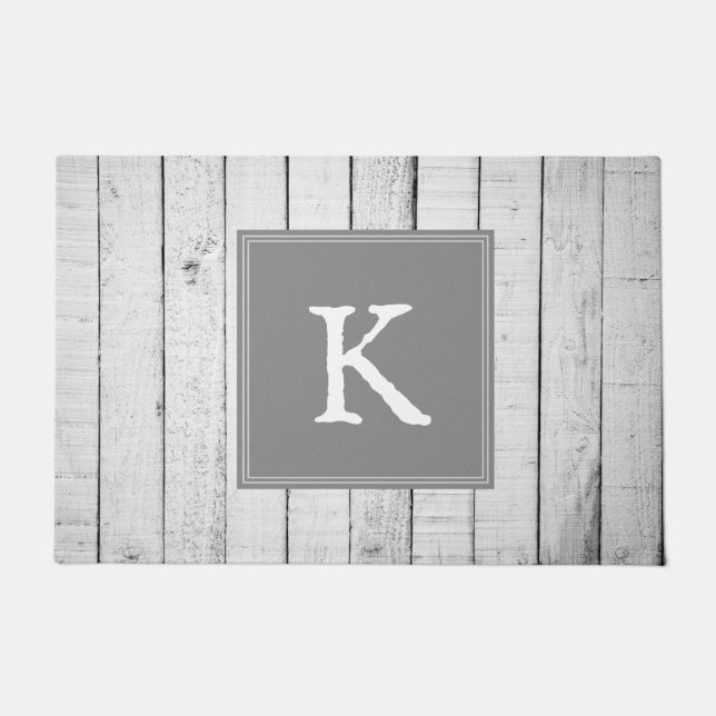 Grey Rustic Monogram Doormat (Front)