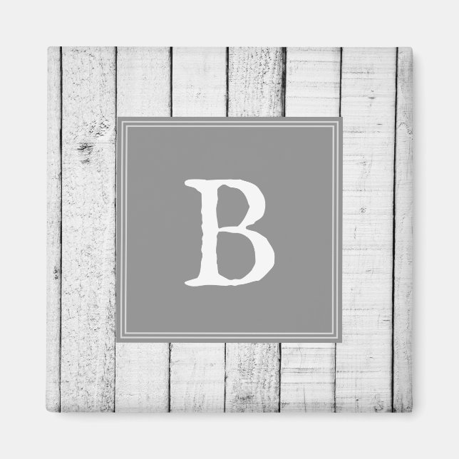 Grey Rustic Monogram Magnet (Front)