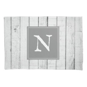 Grey Rustic Monogram Pillowcase