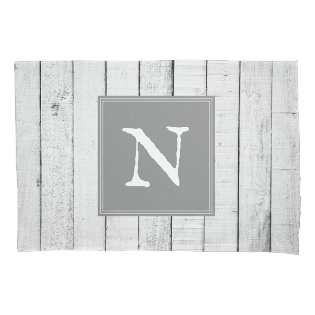 Grey Rustic Monogram Pillowcase (Front)