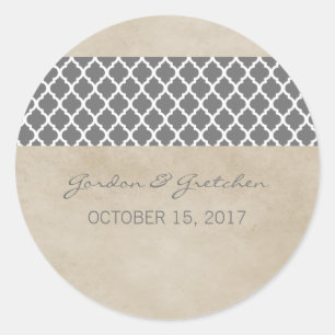 Grey Rustic Quatrefoil Wedding Stickers