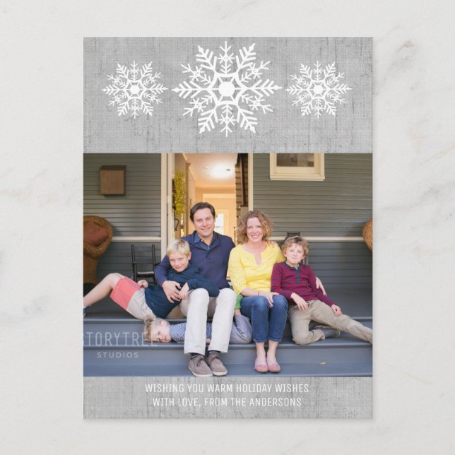 Grey Rustic Snowflake Holiday Photo (Front)