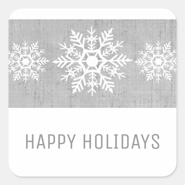Grey Rustic Snowflake Holiday Square Sticker (Front)