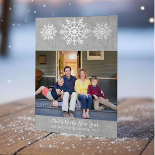 Grey Rustic Snowflake New Year's Photo Flat Card