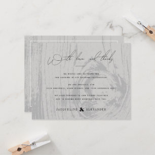 Grey Rustic Woodgrain Winter Wedding Thank You Invitation