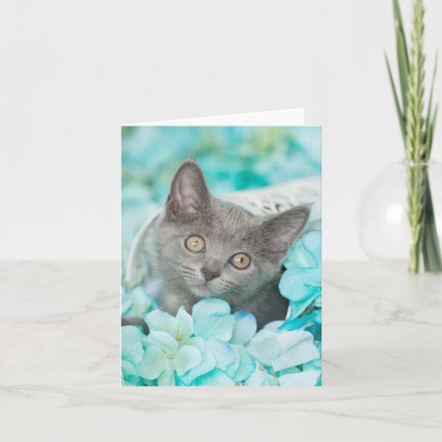 Grey Sadie Blue Floral Blank Notecard (Front)