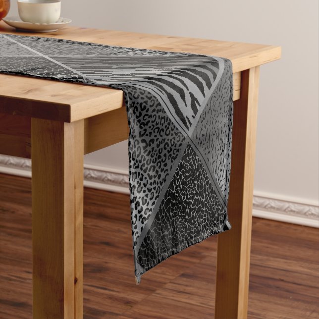 Grey Safari Animal Geometric Patterns Short Table Runner (In Situ)