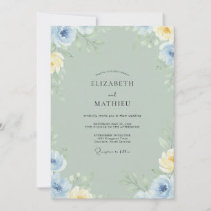 Grey Sage Cornflower Petal Wedding Invitation