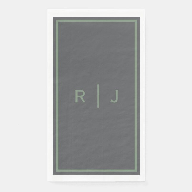 Grey Sage Green Monogram Name Cool Wedding Napkin (Front)