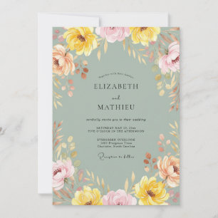 Grey Sage Yellow Wildflower Wedding Invitation