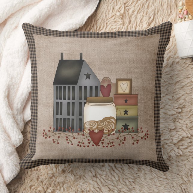 Grey Saltbox House - Primitive Country Cushion (Blanket)