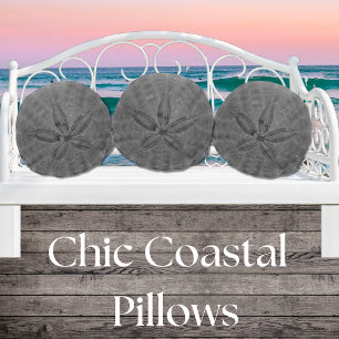 Grey Sand Dollar Nautical Coastal  Sea Round Pillo Cushion