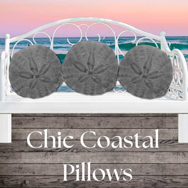 Grey Sand Dollar Nautical Coastal  Sea Round Pillo Cushion (Creator Uploaded)