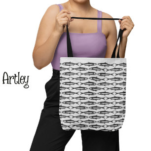 Grey Sardine Art Pattern Fish Drawings  Tote Bag