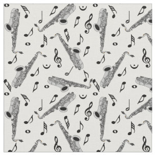 Grey Saxophone Music Note Pattern Fabric
