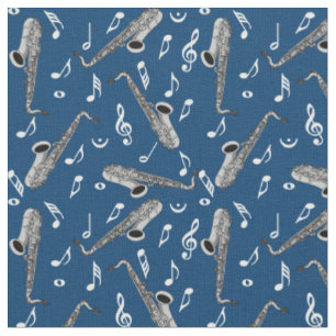 Grey Saxophone Music Note Pattern Fabric