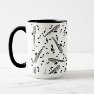 Grey Saxophone Music Note Pattern Mug
