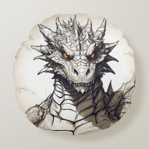 Grey Scale Dragon Round Cushion