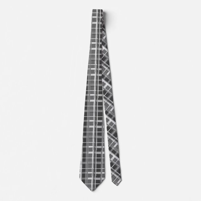 grey scale plaid pattern tie (Front)