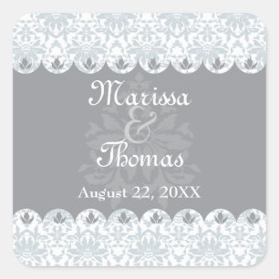 Grey Scalloped Damask Wedding Sticker
