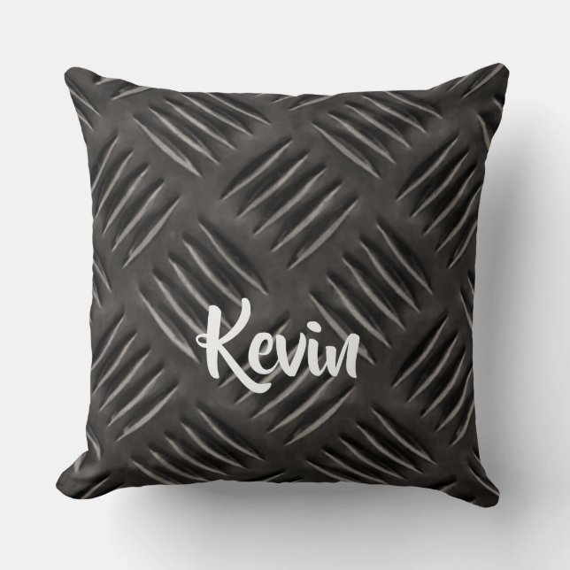 Grey scratched metal pattern cushion (Front)