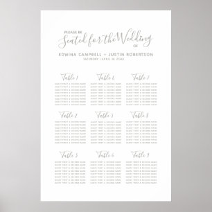 Grey script heart art wedding table plan poster