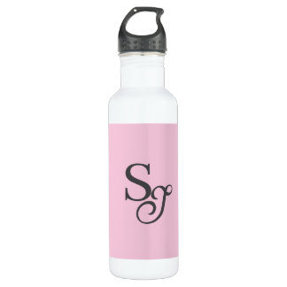 Grey script initial monogram pink 710 ml water bottle