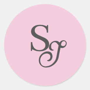 Grey script initial monogram pink classic round sticker