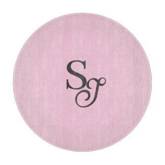 Grey script initial monogram pink cutting board