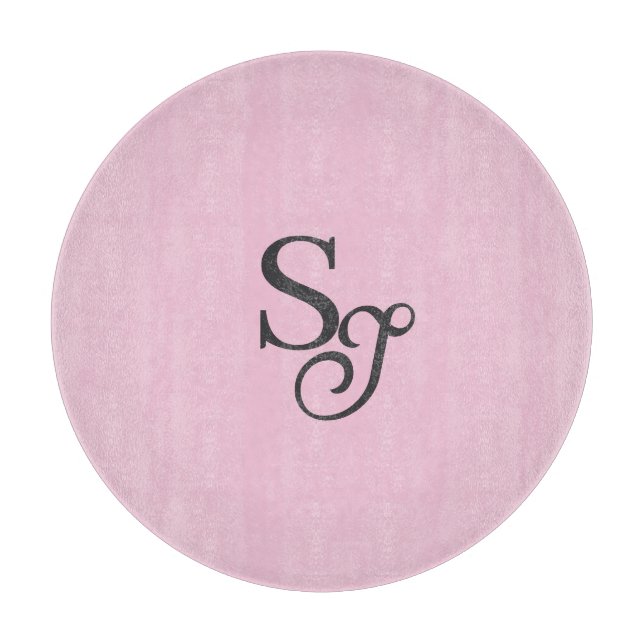 Grey script initial monogram pink cutting board (Front)