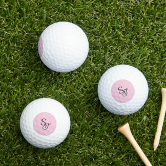 Grey script initial monogram pink golf balls