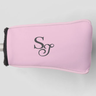 Grey script initial monogram pink golf head cover