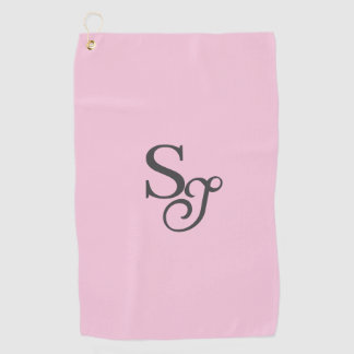 Grey script initial monogram pink golf towel