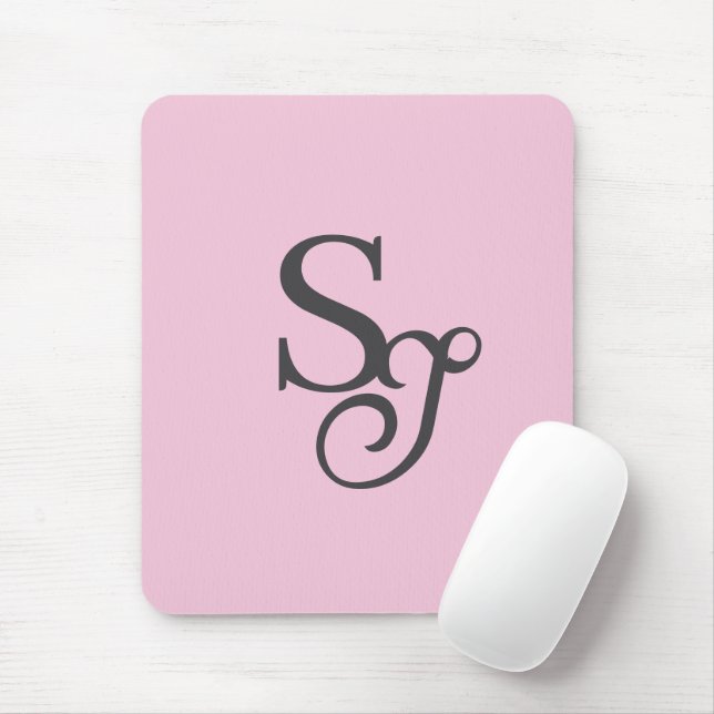 Grey script initial monogram pink mouse pad (With Mouse)