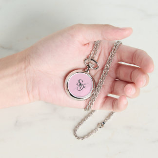 Grey script initial monogram pink watch
