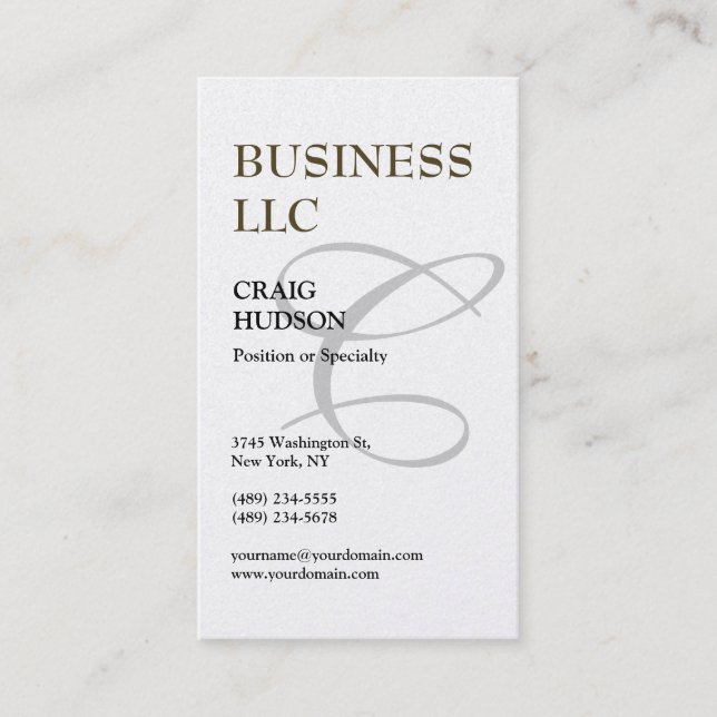 Grey Script Monogram Calligraphy Business Card (Front)