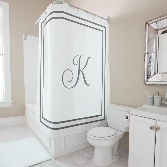 Grey Script Monogram Initials Grey Custom Name Shower Curtain (In Situ)