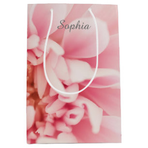 Grey Script Name, Large Pink Flower Medium Gift Bag