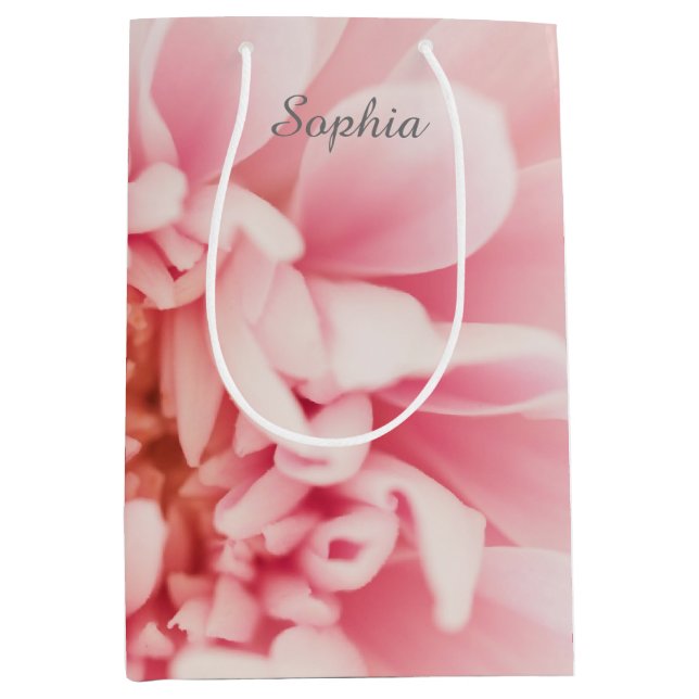 Grey Script Name, Large Pink Flower Medium Gift Bag (Front)